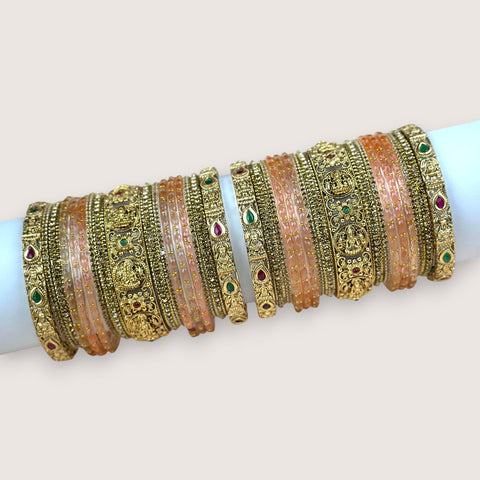 Traditional Metal And Glass Combination Grand Bridal Bangles SetJH7777
