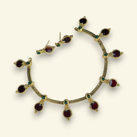 Elegant Gold Finish Traditional Kerala Palakka Necklace JH7819