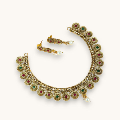 Exclusive Gold Finish Antique Necklace With Earrings JH7822