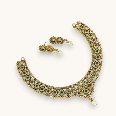 Exclusive Gold Finish Antique Necklace With Earrings JH7826