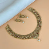 Exclusive Gold Finish Antique Necklace With Earrings JH7826