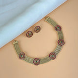 Exclusive Gold Finish Antique Necklace With Earrings JH7827