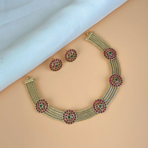 Exclusive Gold Finish Antique Necklace With Earrings JH7827