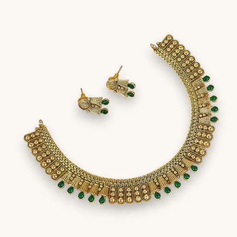 Exclusive Gold Finish Antique Necklace With Earrings JH7828