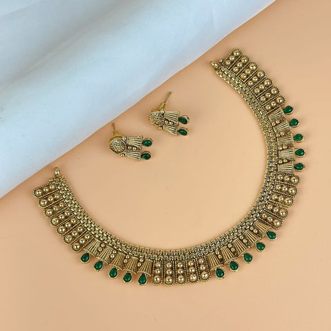 Exclusive Gold Finish Antique Necklace With Earrings JH7828