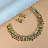Exclusive Gold Finish Antique Necklace With Earrings JH7828