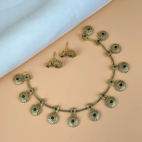 Exclusive Gold Finish Antique Necklace With Earrings JH7829
