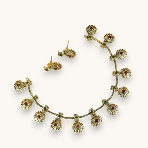 Exclusive Gold Finish Antique Necklace With Earrings JH7830