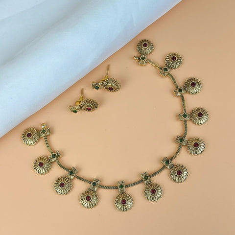 Exclusive Gold Finish Antique Necklace With Earrings JH7830