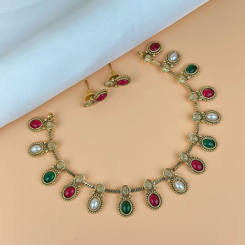 Exclusive Gold Finish Antique Necklace With Earrings JH7831