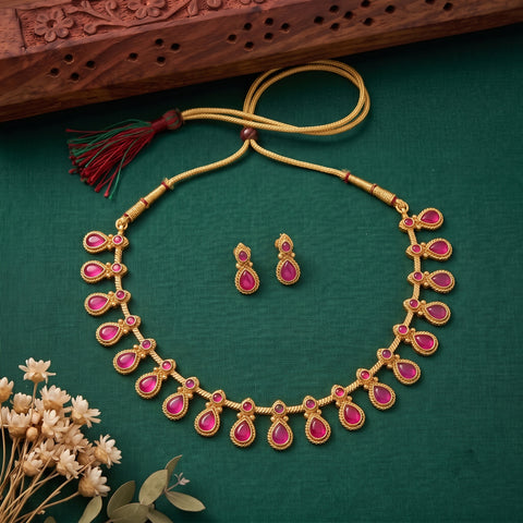Exclusive Gold Finish Antique Necklace With Earrings JH7831