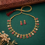 Exclusive Gold Finish Antique Necklace With Earrings JH7831