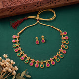 Exclusive Gold Finish Antique Necklace With Earrings JH7831