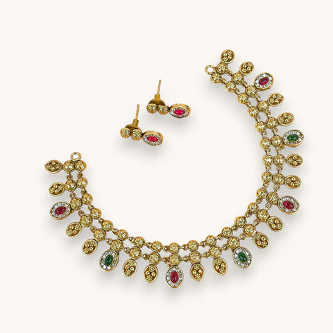 Exclusive Gold Finish Antique Necklace With Earrings JH7833