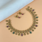 Exclusive Gold Finish Antique Necklace With Earrings JH7833