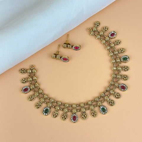 Exclusive Gold Finish Antique Necklace With Earrings JH7833