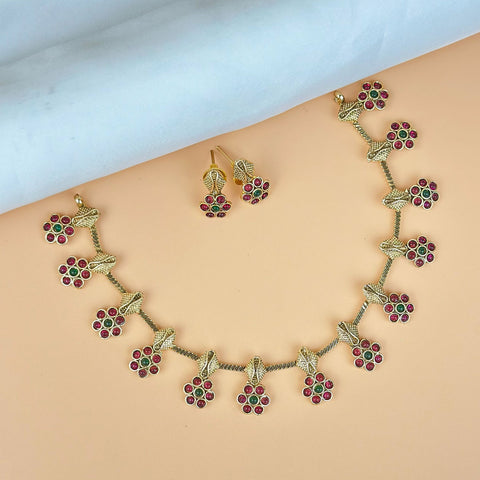 Exclusive Gold Finish Antique Necklace With Earrings JH7835