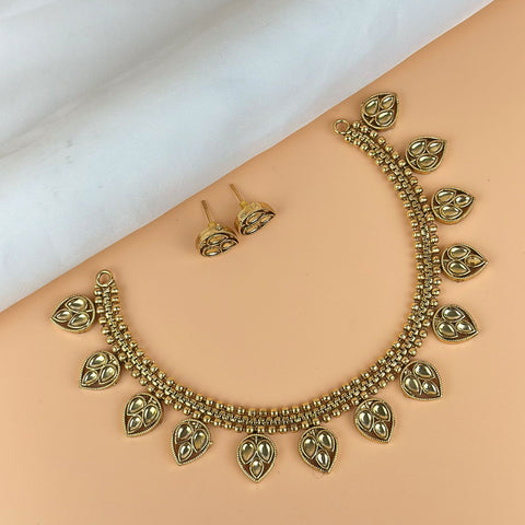 Exclusive Gold Finish Antique Necklace With Earrings JH7836