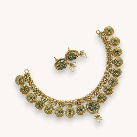 Exclusive Gold Finish Antique Necklace With Earrings JH7837