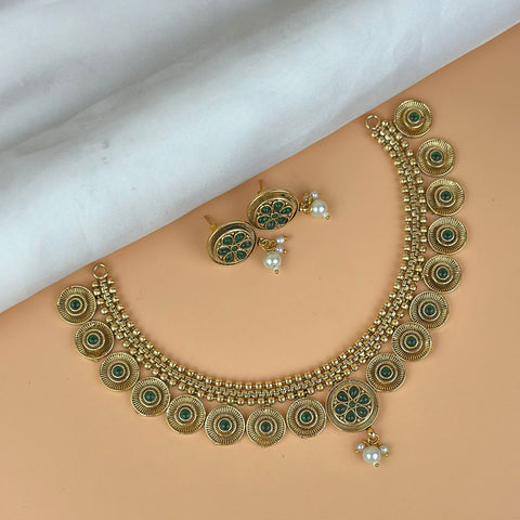 Exclusive Gold Finish Antique Necklace With Earrings JH7837