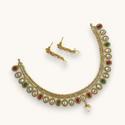 Exclusive Gold Finish Antique Necklace With Earrings JH7838