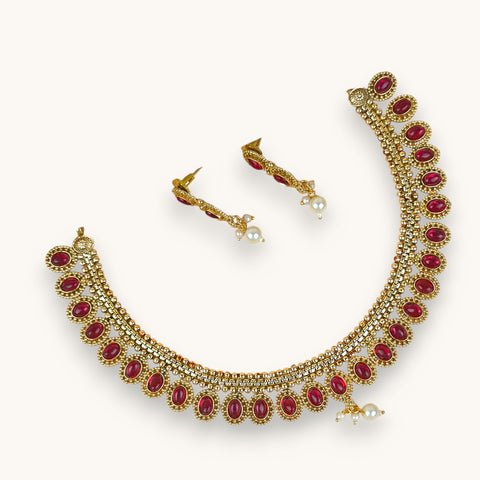 Exclusive Gold Finish Antique Necklace With Earrings JH7839