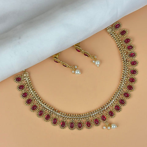Exclusive Gold Finish Antique Necklace With Earrings JH7839