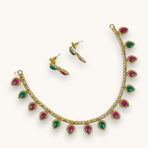 Exclusive Gold Finish Antique Necklace With Earrings JH7842