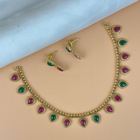 Exclusive Gold Finish Antique Necklace With Earrings JH7842
