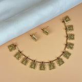 Exclusive Gold Finish Antique Necklace With Earrings JH7843