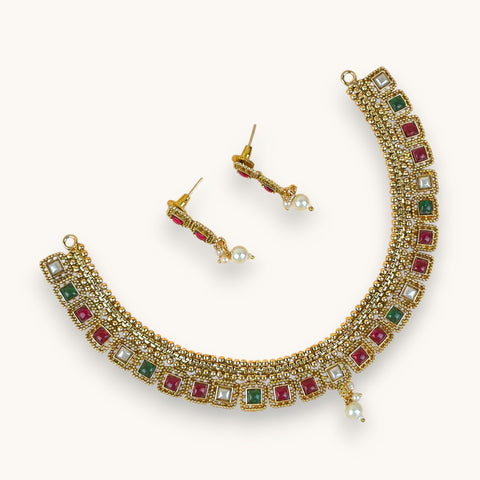 Exclusive Gold Finish Antique Necklace With Earrings JH7844