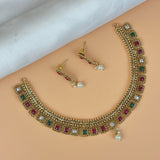 Exclusive Gold Finish Antique Necklace With Earrings JH7844