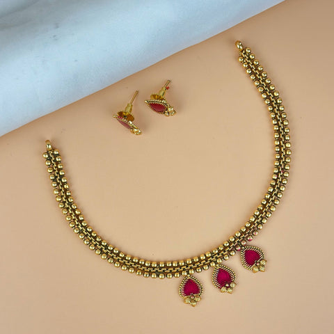 Exclusive Gold Finish Antique Necklace With Earrings JH7845