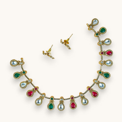 Exclusive Gold Finish Antique Necklace With Earrings JH7846