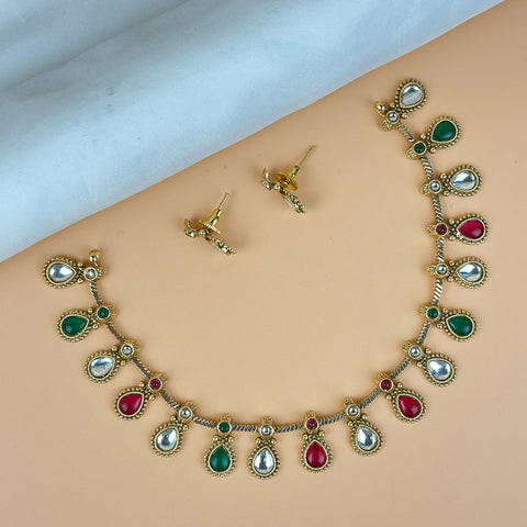 Exclusive Gold Finish Antique Necklace With Earrings JH7846