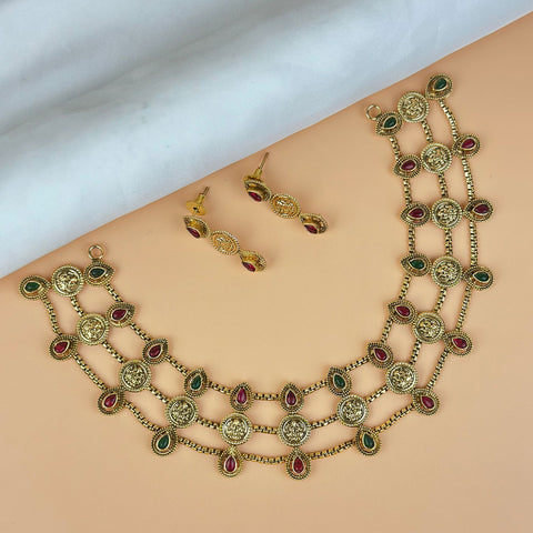 Exclusive Gold Finish Antique Necklace With Earrings JH7847