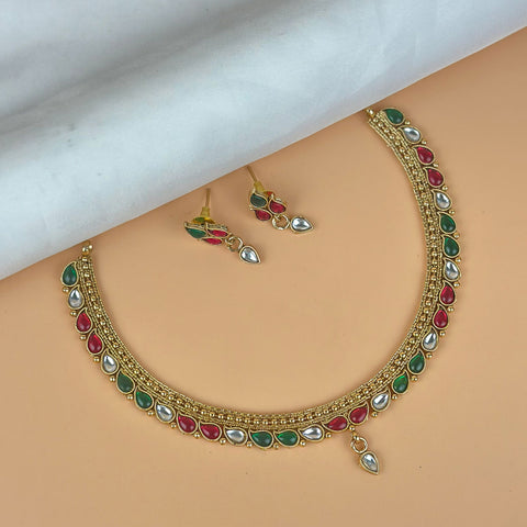 Exclusive Gold Finish Antique Necklace With Earrings JH7849