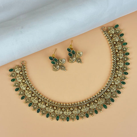 Exclusive Gold Finish Antique Necklace With Earrings JH7852