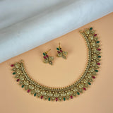 Exclusive Gold Finish Antique Necklace With Earrings JH7852