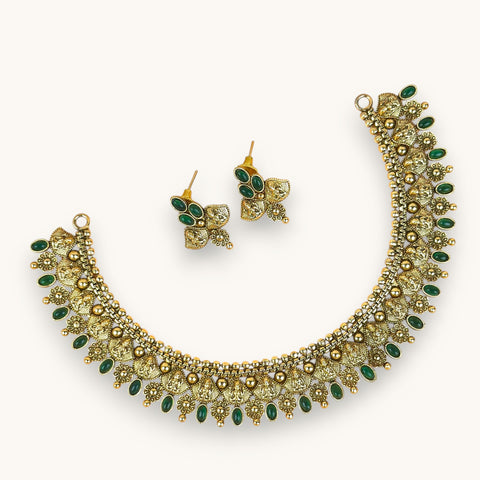 Exclusive Gold Finish Antique Necklace With Earrings JH7852
