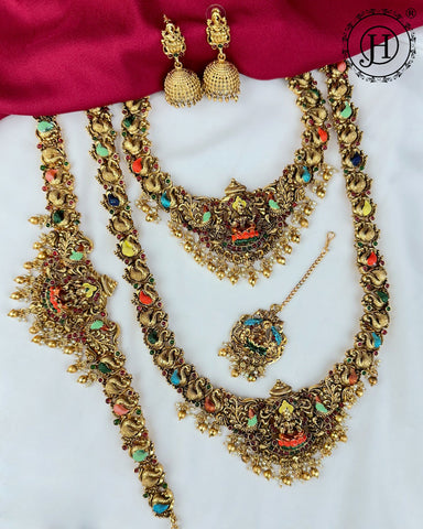 Antique Gold Plated Nakash Temple Semi Bridal Jewelry Set JH7853