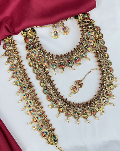 Antique Gold Plated Temple Semi Bridal Jewelry Set JH7856