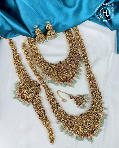 Antique Gold Plated Temple Semi Bridal Jewelry Set JH7857