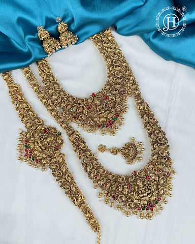 Antique Gold Plated Temple Semi Bridal Jewelry Set JH7858