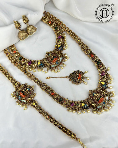 Antique Gold Plated Nakash Temple Semi Bridal Jewelry Set JH7859