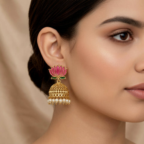 Blooming Lotus Pearl Jhumka Earrings JH7880
