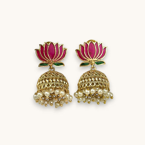 Blooming Lotus Pearl Jhumka Earrings JH7880