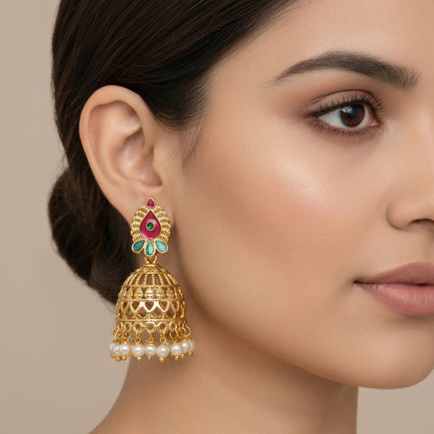 Blooming Lotus Pearl Jhumka Earrings JH7883