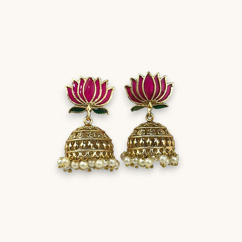 Blooming Lotus Pearl Jhumka Earrings JH7885