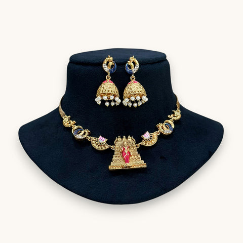 Traditional Lakshmi Temple Necklace Set with Jhumka Earrings